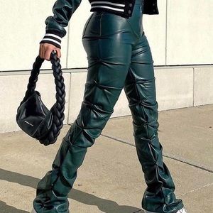 Maniere de Voir Vegan Leather Stacked Pants
